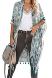 Boho Paisley Print Kimono Beach Cover up with Tassel