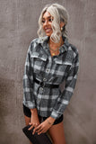 Plaid Print Buttoned Turn Down Collar Coat with Pocket