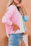 Zipper Drawstring Tie Dye Color Block Hoodie