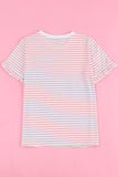 Pink Casual Striped Ruffle Sleeve Short Sleeve T-Shirt