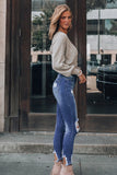 Dark Blue Washed Distressed Slits Skinny Jeans