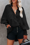 Black Billowy Sleeves Pocketed Shirt