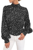 Mock Neck Lantern Sleeve Fashion Print Blouse