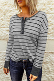 Gray Striped Color Block Buttoned Waffle Knit Shirt