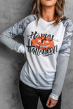 Happy Halloween Pumpkin Camo Stripe Long Sleeve Top