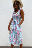 Tie Straps Smocked Floral Dress