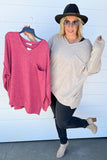 Plus Size Chest Pocket Drop Shoulder Top