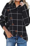 Khaki Button Wrap Turtleneck Pullover Plaid Print Knit Sweater