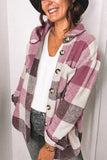 Plaid Color Block Buttoned Long Sleeve Jacket with Pocket