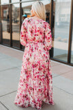 Pink Wrap V Neck Floral Maxi Dress