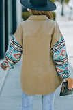 Khaki Aztec Pattern Sleeve Pocketed Corduroy Shirt