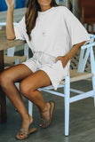 Khaki Crew Neck Short Sleeve Ribbed Lounge Set
