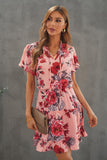 Dotted Print Split Neck Flutter Sleeve Flowy Tunic Mini Dress