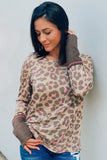 Contrast Cuffs Leopard Knit Top