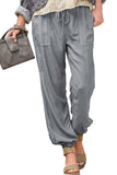 Drawstring Elastic Waist Pull-on Casual Pants with Pockets
