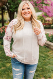 Plus Size Floral Raglan Sleeve Striped Hoodie