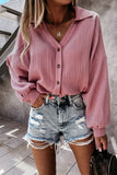 Turn Collar V Neck Crinkled Cuffed Shirt