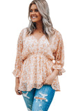 Floral Print V Neck Ruched Babydoll Blouse