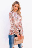 Floral Print Ruffled Neckline Puff Sleeve Blouse