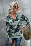 Camouflage Drawstring V Neck Hoodie