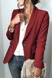 Red Black Lapel Collar Button Pocket Blazer