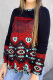 Crew Neck Aztec Print Splicing Long Sleeve Pullover Sweatshirt