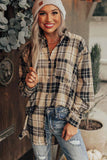 Khaki Plaid Pocket Buttoned Long Sleeve Shirt
