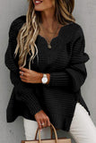 Gray/Beige Lace Scalloped V-Neck Side Split Loose Sweater