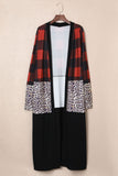 Buffalo Plaid Leopard Colorblock Plus Size Duster Cardigan