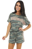 Jungle Green Camo Sequin Short Sleeve and Shorts Lounge Set