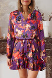 Abstract Print Ruffled Drawstring High Waist Mini Dress