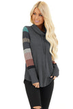 Cowl Neck Knit Top With Multi Color Striped Sleeves