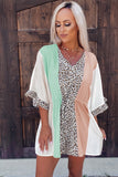 V Neck Ruffle Leopard Color Block Romper