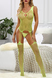 Neon Green Suspender Fishnet Sleeveless Bodystocking