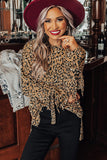 Leopard Print Cuff Knot Long Sleeve Blouse