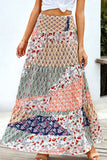 Boho Print Tie-Up Waist Long Maxi Skirt