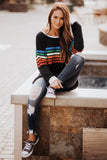 Rainbow Print White Long Sleeve Top