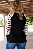 Black Cider Graphic Striped Leopard Blocked Long Sleeve Top