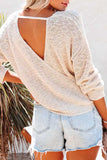 Beige V Neck Wrap Backless Knit Sweater