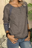 Casual Striped Color-Block Crew Neck Shirt