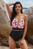 Flower Print Criss Cross Front One Piece Swimwear