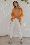 Distressed Seam Trim Waffle Knit Top