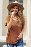 Oversized Mineral Wash Cotton Blend V Neck Short Sleeves Top