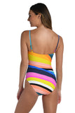 Multicolor Tropical Print Ruched One Piece Swimsuit