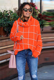 Beige Grid Pattern Turtleneck Sweater