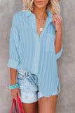 Sky Blue Textured Buttons Pocketed Shirt
