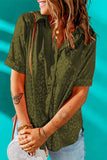 Green Leopard Jacquard Short Sleeve Satin Blouse
