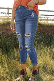 Patch Destroyed Skinny Blue Jeans