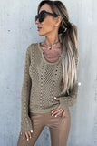 Khaki Hollow-out Chain Neckline Knit Sweater