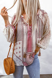 Beige Boho Printed Sheer Puff Sleeve Blouse